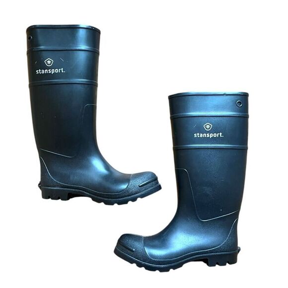 Stansport Rubber Plain Toe Knee Boots Black Workwear Farm Ranch Mens Sz 10 Weath - Picture 1 of 11